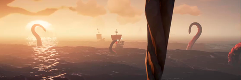 Sea of Thieves Kraken and 2 Ships